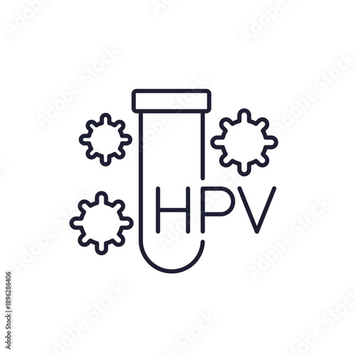 HPV line icon with test tube, human papillomavirus