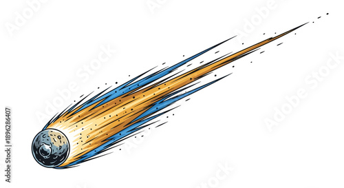 A high-speed comet streaks through the cosmos, its tail streaming behind it in a celestial display of speed and energy from a distant viewpoint