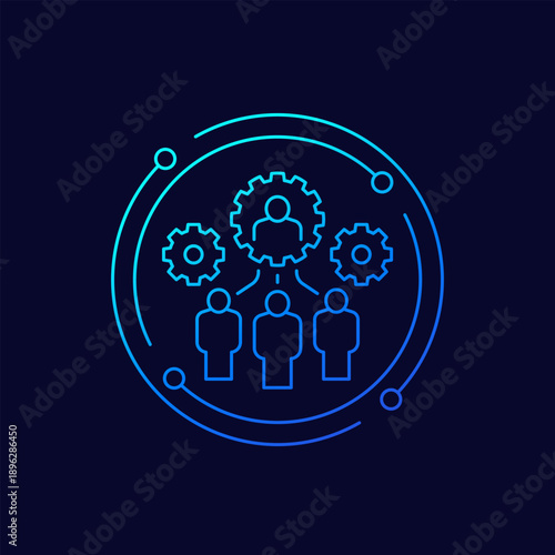 HRM icon with workers, Human Resource Management, linear design