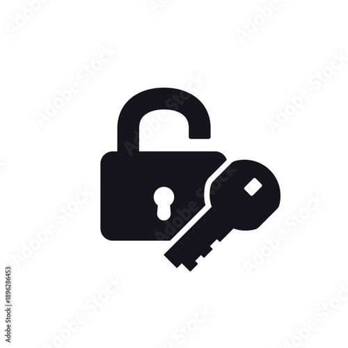 key and open lock icon on white