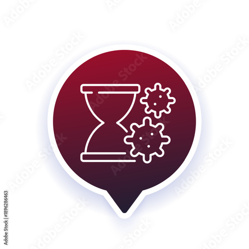 incubation period line icon with virus and sandglass