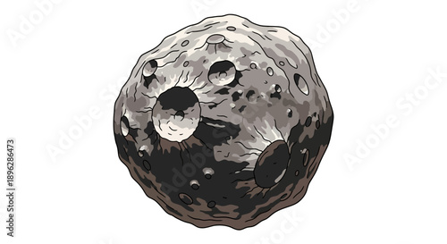 A high-contrast illustration of the moon's cratered surface viewed from space