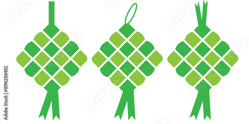 Ketupat asian traditional rice food vector green icon.