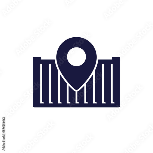 Shipping container icon with a map pin