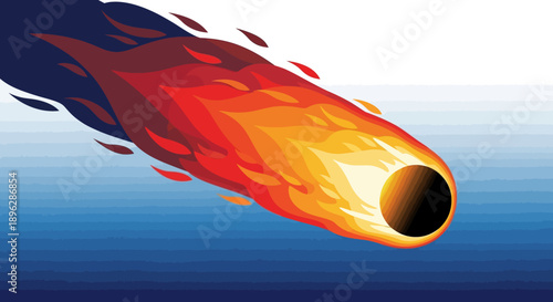 Comet blazing through the atmosphere, a fiery meteor streaking across the sky