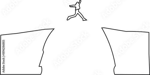 Cartoon of businessman jump over cliff gap to achieve business target. Concept of determination. Continuous line art style Pro Vector.