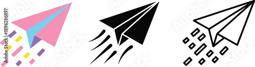 Colorful Paper Airplane Icons Set, Vector Illustration of Plane Symbols for Send Message Button