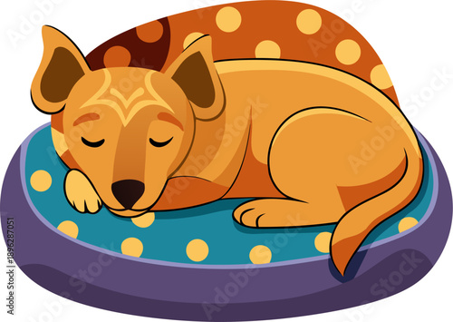 Scene with dog sleeping on the pet bed , white background 