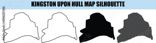 Kingston upon Hull map silhouette vector shapes for east yorkshire regional mapping and coastal city graphic designs