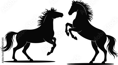 Horse silhouette vector, rearing horse artwork, standing horse design, black animal outline illustration, wildlife graphic icon, minimalist mammal artwork, dynamic equine symbol