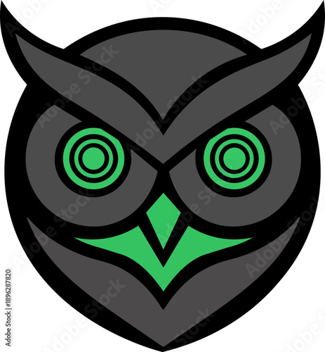 Grey and green owl mascot vector for gaming logos and e-sports team branding