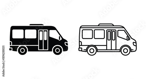 Two camper vans one solid and one outlined in a simple style silhouette