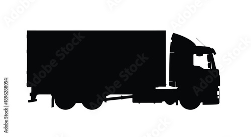 Black silhouette of a large commercial truck against a white background silhouette