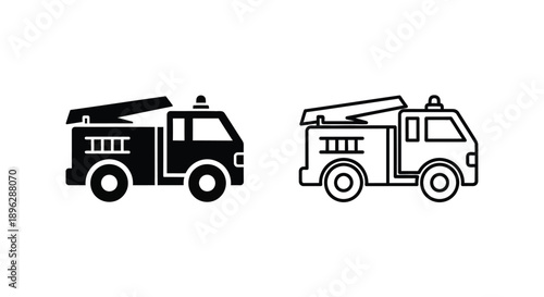 Two fire truck icons side by side in a stark silhouette