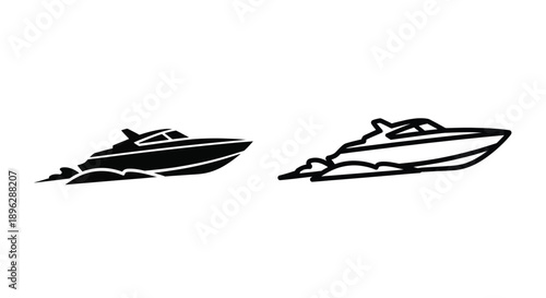 Two boats depicted in a simple bold black silhouette