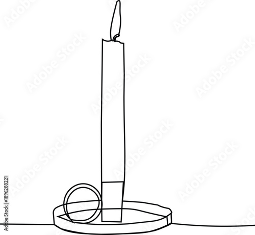 Burning candle with holder continous line drawing. Continous one line drawing art of candle vector. 