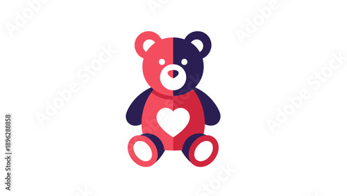 Cute Teddy Bear with Heart Icon, Modern Flat Design