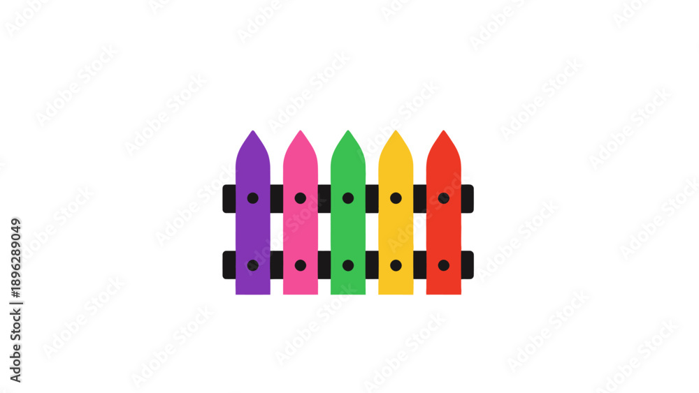 Obraz premium Colorful Wooden Picket Fence Section Vector Illustration