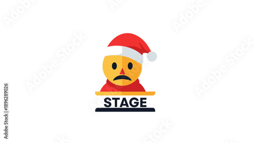 Sad Character in Santa Hat on Stage