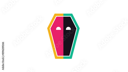 Abstract Coffin Icon with Geometric Design and Bold Colors