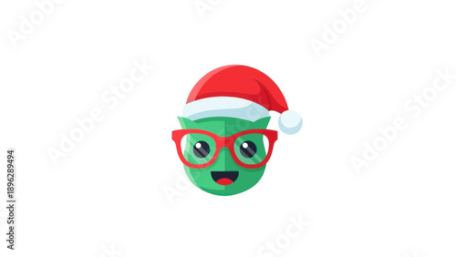 Cute Green Character with Santa Hat and Glasses, Christmas Fun