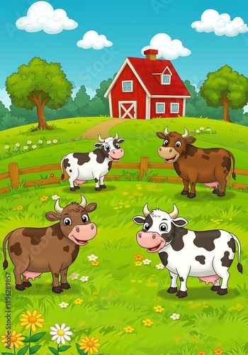 牧場の一日: 水彩画風イラスト