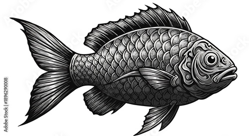 墨絵の躍動感：鱗の細密描写