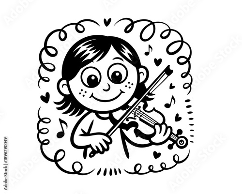 Vector flat illustration with doodle musicians. Music band plays their instruments. Fanny design for print, textile, postcard, advertising, music festivals, musical groups