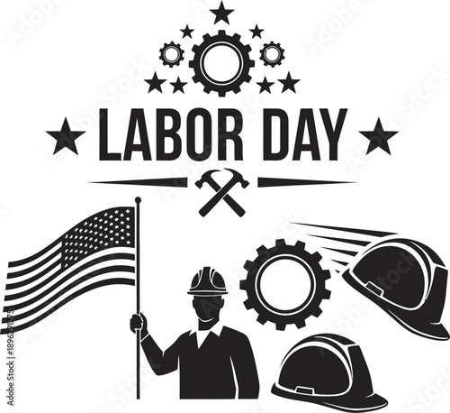 Labor day celebration with american flag and workers gear