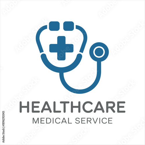 Healthcare Medical Service Logo with Stethoscope and Cross – Professional Hospital Vector Illustration