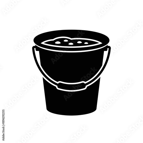 Silhouette of a simple pail bucket, gardening and washing tool, black vector shape on white background
