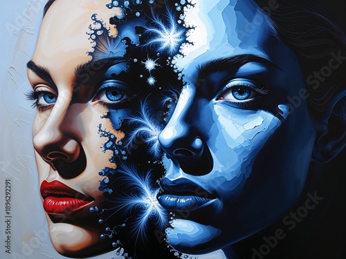 Face split by shadows and fractal light Acrylic Painting