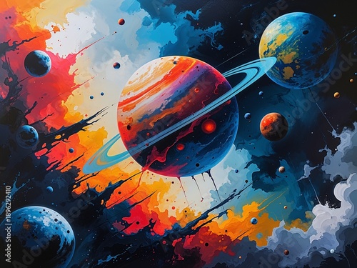 Planet bleeding colors void decay Acrylic Painting