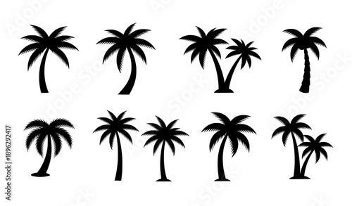 Black coconut tree icon collection isolated on white background