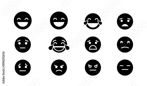 Emoji vector icon set with smileys and emoticons isolated on white background