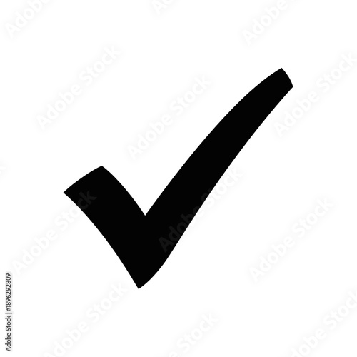 Silhouette of a bold check mark, correct sign and approval symbol, black vector shape on white background
