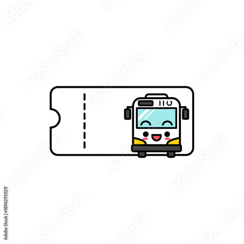 Cute cartoon bus ticket design featuring smiling bus  