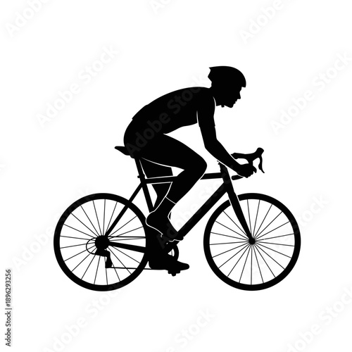 Silhouette of a cyclist riding a bike, bicycle sport and transport, black vector shape on white background