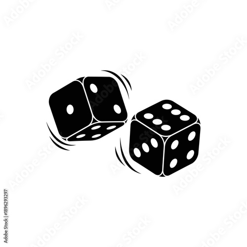 Silhouette of a pair of dice, gambling cubes and casino game, black vector shape on white background