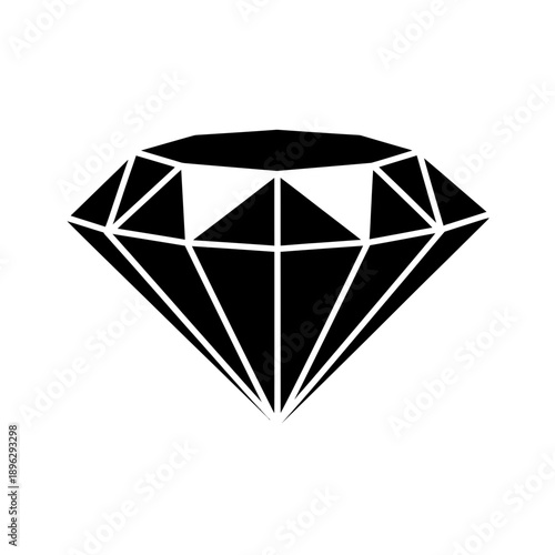 Silhouette of a brilliant diamond, gemstone and luxury jewelry icon, black vector shape on white background