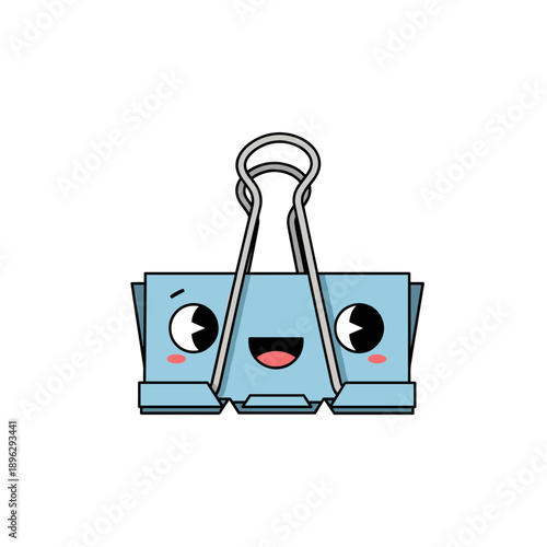 Happy cartoon binder clip character with smiling face  