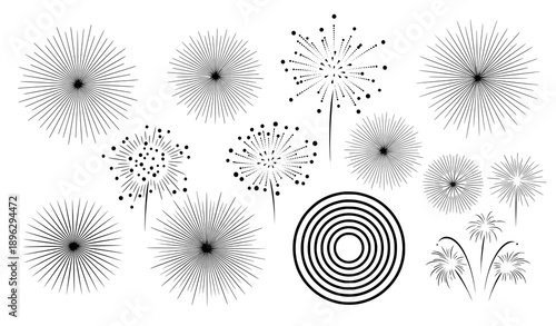 Pyrotechnic fireworks icon collection for celebration design