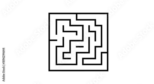Abstract Maze Labyrinth Icon Representing Problem Solving and Challenges on an Isolated White Background