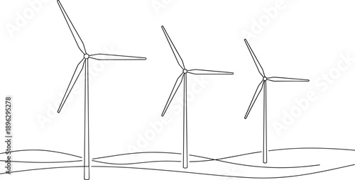 Three wind turbines on rolling landscape line wind energy
