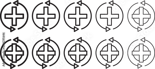 Health recovery icon set. Medical healing service. Popular healthcare symbols are transparent. Health recovery and medical icon set for website.
