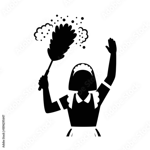 Sharp Feather Duster Silhouette Dusting Tool Black Vector Shape Isolated on White Background for Housework