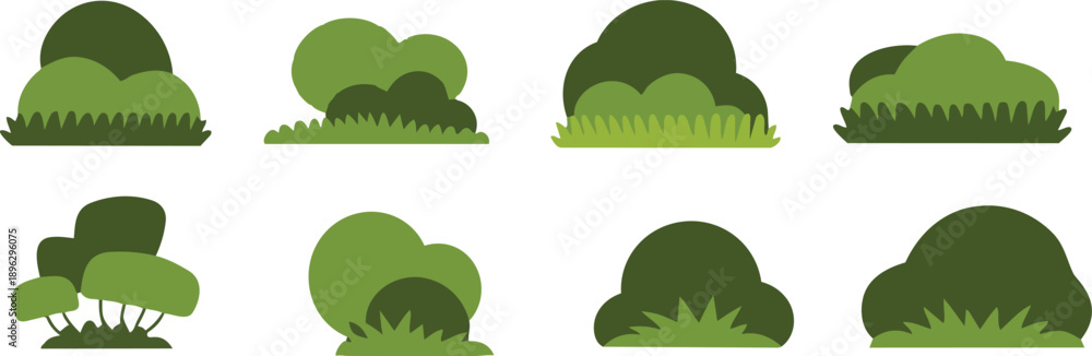 Obraz premium Cartoon bush collection. Set of bushes isolated vector illustration design elements