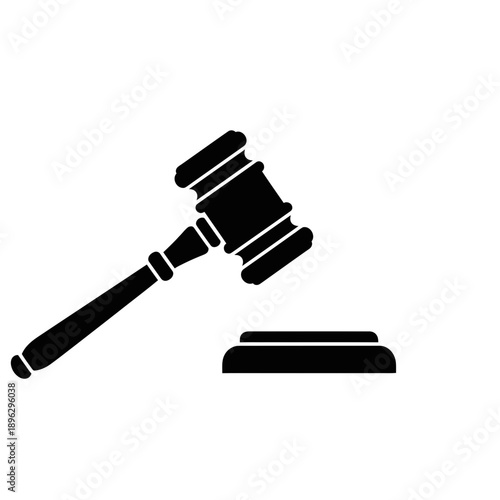 Legal Gavel Auction Hammer Silhouette Judge Tool Black Vector Shape Isolated on White Background for Justice