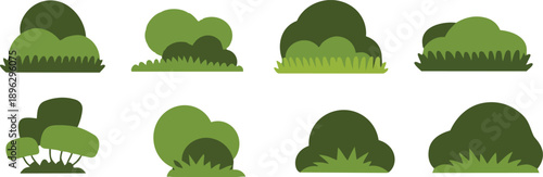 Cartoon bush collection. Set of bushes isolated vector illustration design elements
