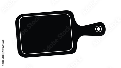a simple black cutting board with a handle isolated on white silhouette